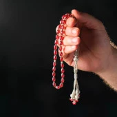 Gümüş İşlemeli Kırmızı Ateş Kehribar Tesbih - 1