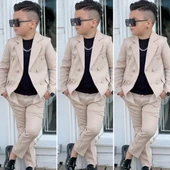 MODAVALS 4 PARÇA 6 DÜĞMELİ CEKETLİ ERKEK ÇOCUK TAKIM ELBİSE - SİYAH TSHIRT - 2