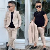 MODAVALS 4 PARÇA 6 DÜĞMELİ CEKETLİ ERKEK ÇOCUK TAKIM ELBİSE - SİYAH TSHIRT - 5