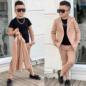 MODAVALS 4 PARÇA 6 DÜĞMELİ CEKETLİ ERKEK ÇOCUK TAKIM ELBİSE - SİYAH TSHIRT - 9