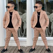 MODAVALS 4 PARÇA 6 DÜĞMELİ CEKETLİ ERKEK ÇOCUK TAKIM ELBİSE - SİYAH TSHIRT - 10