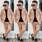 MODAVALS 4 PARÇA 6 DÜĞMELİ CEKETLİ ERKEK ÇOCUK TAKIM ELBİSE - SİYAH TSHIRT - 8