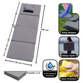 Katlanır Şezlong Minderi - Taşınır Kamp Yatağı 1. Kalite Su Itici Kumaş Lüks 180x60x3 Antrasit - 2