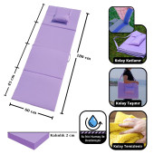 Katlanır Şezlong Minderi - Taşınabilir Kamp Yatağı Su Itici Kumaş 180x60x2 Lila - 2