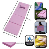 Katlanır Şezlong Minderi - Taşınabilir Kamp Yatağı Su Itici Kumaş 180x60x2 Pembe - 2