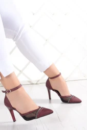 Erkan Saçmacı Kaylee Bordo Saten Fileli Taşlı Stiletto thumbnail 2