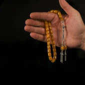 Püsküllü Sıkma Kehribar Tesbih  925 Ayar Gümüş thumbnail 2