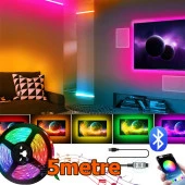 Alfalink Bluetooth TV Arkası RGB Usb Şerit Led Aydınlatma 16 Renk - 5METRE thumbnail 1