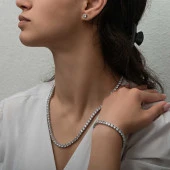 Himarry Gümüş 3 mm Beyaz Taşlı Su Yolu Kadın Set thumbnail 3