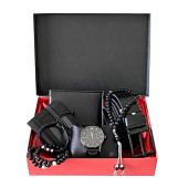 Erkek Siyah Kol Saati-Deri Cüzdan-Kartlık-Kemer-Harfli Tesbih-3 Adet Bileklik - 1