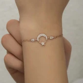 Himarry 925 Ayar Gümüş Rose Ay Yıldız Kadın Bileklik thumbnail 4
