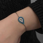 Himarry 925 Ayar Gümüş Damla Nazar Kadın Bileklik thumbnail 5