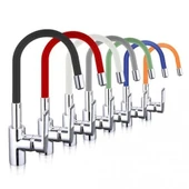 Esnek Kıvrılabilir Renkli Silikon Oynar Başlıklı Musluk Bataryası Başlığı Kubar thumbnail 1