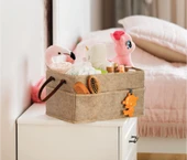 3 Gözlü Deri Şeritli Çok Amaçlı Düzenleyici Organizer Kutu Keçe Sepet 03860 thumbnail 2