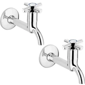 2li Artı Aç Kapa 4 Kollu Krom Çevirveli Musluk Duvardan Tek Girişli thumbnail 1