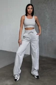 Şık Ve Rahat Yüksek Bel Bol Paça Gri Eşofman Altı thumbnail 3