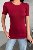 Rahat Ve Şık Kısa Kollu Bisiklet Yaka Likralı Viskon Penye Body Bordo thumbnail 3