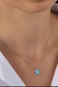 Kadın 925 Ayar Gümüş Opal Taşlı Yıldız Kolye - 1