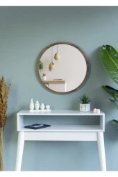 Nysamo 45 cm Ceviz Dekoratif Yuvarlak Antre Hol Koridor Duvar Salon Mutfak Banyo Ofis Aynası thumbnail 3
