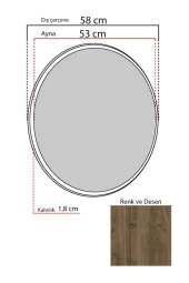 Nysamo 58 Ceviz Dekoratif Yuvarlak Antre Hol Koridor Duvar Salon Mutfak Banyo Wc Ofis Aynası thumbnail 4