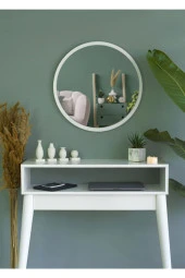 Nysamo 58 cm Beyaz Dekoratif Yuvarlak Antre Hol Koridor Duvar Salon Mutfak Banyo Wc Ofis Aynası thumbnail 4