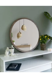 Nysamo 58 Ceviz Dekoratif Yuvarlak Antre Hol Koridor Duvar Salon Mutfak Banyo Wc Ofis Aynası thumbnail 1