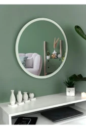 Nysamo 58 cm Beyaz Dekoratif Yuvarlak Antre Hol Koridor Duvar Salon Mutfak Banyo Wc Ofis Aynası thumbnail 1