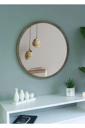 Nysamo 58 Ceviz Dekoratif Yuvarlak Antre Hol Koridor Duvar Salon Mutfak Banyo Wc Ofis Aynası thumbnail 2