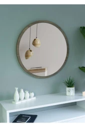 Nysamo 45 cm Ceviz Dekoratif Yuvarlak Antre Hol Koridor Duvar Salon Mutfak Banyo Ofis Aynası thumbnail 2