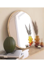 Nysamo 45 cm Safir Meşe Dekoratif Yuvarlak Antre Hol Koridor Salon Banyo Wc Ofis Aynası - 3