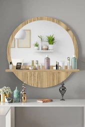 TARZDESİGN Yuvarlak Raflı 45cm Koridor Dresuar Konsol Duvar Salon Banyo Ofis Çocuk Yatak Oda Raflı Aynası - 1