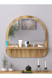 Nysamo Raflı Oval 58 cm Koridor Dresuar Konsol Duvar Salon Banyo Ofis Çocuk Yatak Oda raflı Aynası thumbnail 2