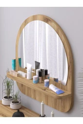Nysamo Raflı Oval 58 cm Koridor Dresuar Konsol Duvar Salon Banyo Ofis Çocuk Yatak Oda raflı Aynası thumbnail 3