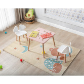 Buzkids Çocuk Masası Oyun Etkinlik Masası Pembe Beyaz Tavşan - Ayna Hediye - 1