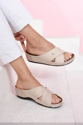 Albishoes Kadın Rahat Yumuşak Çapraz Anatomik 4,5 cm Hafif Topuklu Günlük Comfort Kadın Terlik - 1
