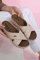 Albishoes Kadın Rahat Yumuşak Çapraz Anatomik 4,5 cm Hafif Topuklu Günlük Comfort Kadın Terlik - 3