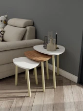 3lü Üçgen Zigon Sehpa Beyaz-Marbella Kiraz - 1