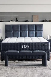 Star Yatak Seti 200x200 cm Çift Kişilik Yaylı Sert Ortopedik Yatak Antrasit Lüks Baza Başlık Takımı - 2