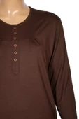 Cimariva Kadın Arsu Büyük Beden Robalı Süs Düğmeli Kahverengi Bluz - 2