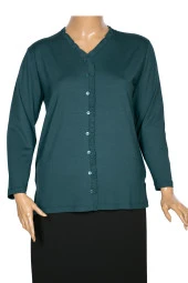 Cimariva Kadın Ülkü Büyük Beden Fırfırlı V Yaka Zümrüt Bluz - 1