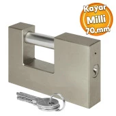 Kepenk İşyeri Kapısı Kilidi Yassı Kayar Milli Saten Asma Kilit Kapı Emniyet 70 mm 3 Anahtarlı Metal - 1