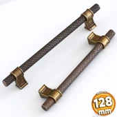 Hisar Eskitme Antik Sarı Metal 128 mm Tırtıklı Desen Mobilya Mutfak Dolap Kulpu Kulbu Kulpları thumbnail 1