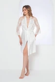 Ekru Gardenia Lacy Saten Tek Sabahlık thumbnail 2