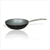 Büyük 28 cm Granit Yanmaz Yapışmaz Yüzeyli Paslanmaz Çelik Saplı Vog Vok Wog Wok Kavisli Eğimli Tava - 1