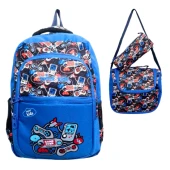 3 gözlü full astarlı ilkokul çantası+ termoslu beslenme + kalemlik 3 lü set player thumbnail 1