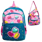 3 gözlü full astarlı ilkokul çantası+ termoslu beslenme + kalemlik 3 lü set kurabiyeli thumbnail 1