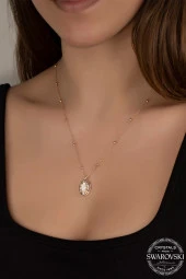 Swarovski Crystal Kadın Rose Oval Gümüş Kolye - 2