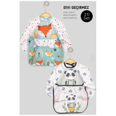 ANP MODA TASARIM Cepli Sıvı Geçirmez Giyilebilir Mama Önlüğü 2 li Paket (Tilki-Panda) 0-36 Ay - 1