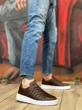 BA0348 İçi Dışı Hakiki Deri Bağcıklı Kahverengi Casual Erkek Ayakkabı - 1