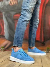 BA0349 Özel Örme Triko Yüksek Taban Tarz Mavi Renk Spor Ayakkabı - 2